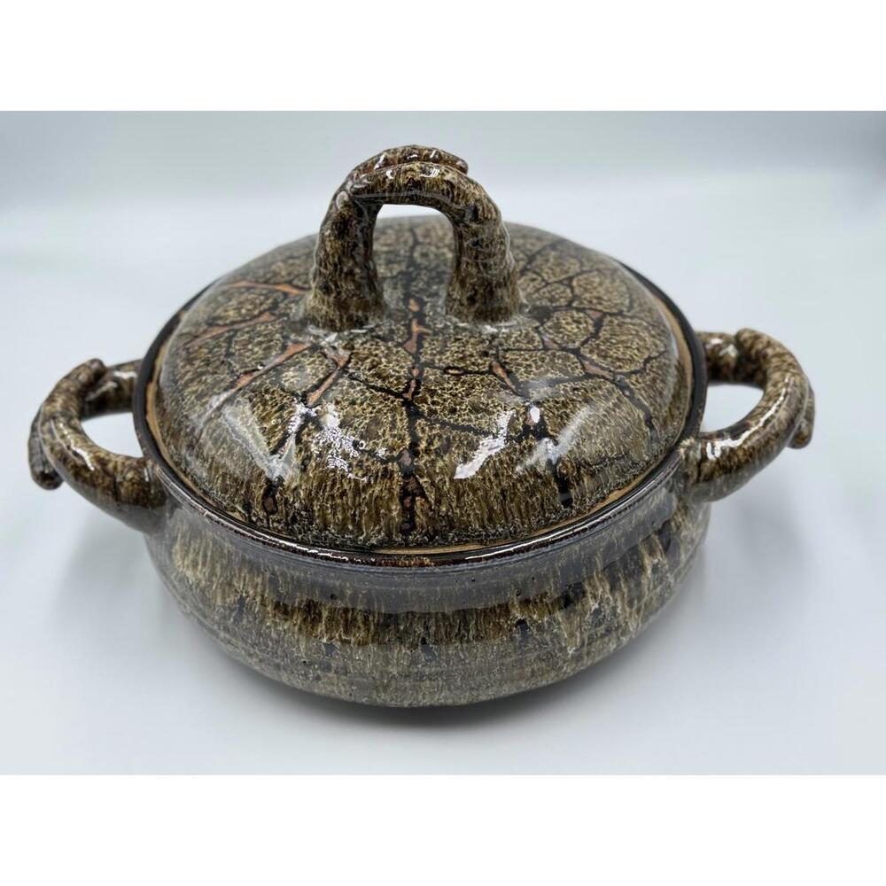 Handmade Studio Pottery Casserole Dish – Signed – Lidded Stoneware